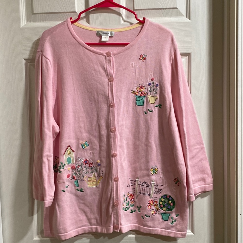 Cj banks 1x cardigan lt pink with a lot of stitched detail